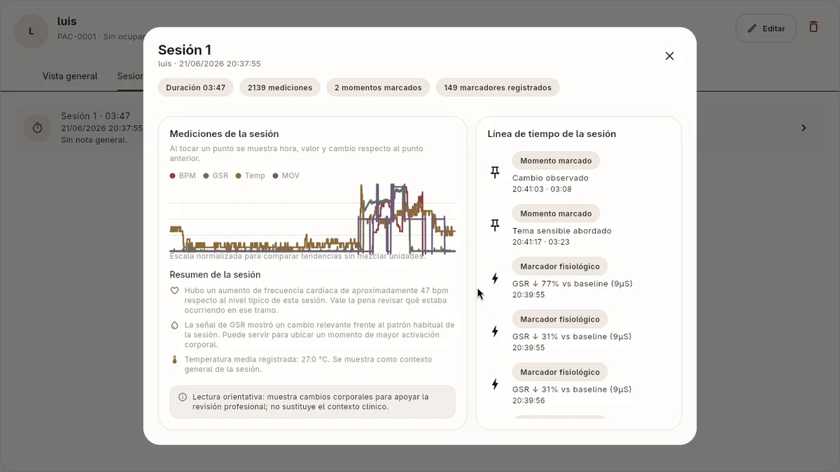 Resumen documental de una sesión en SOMA Desktop