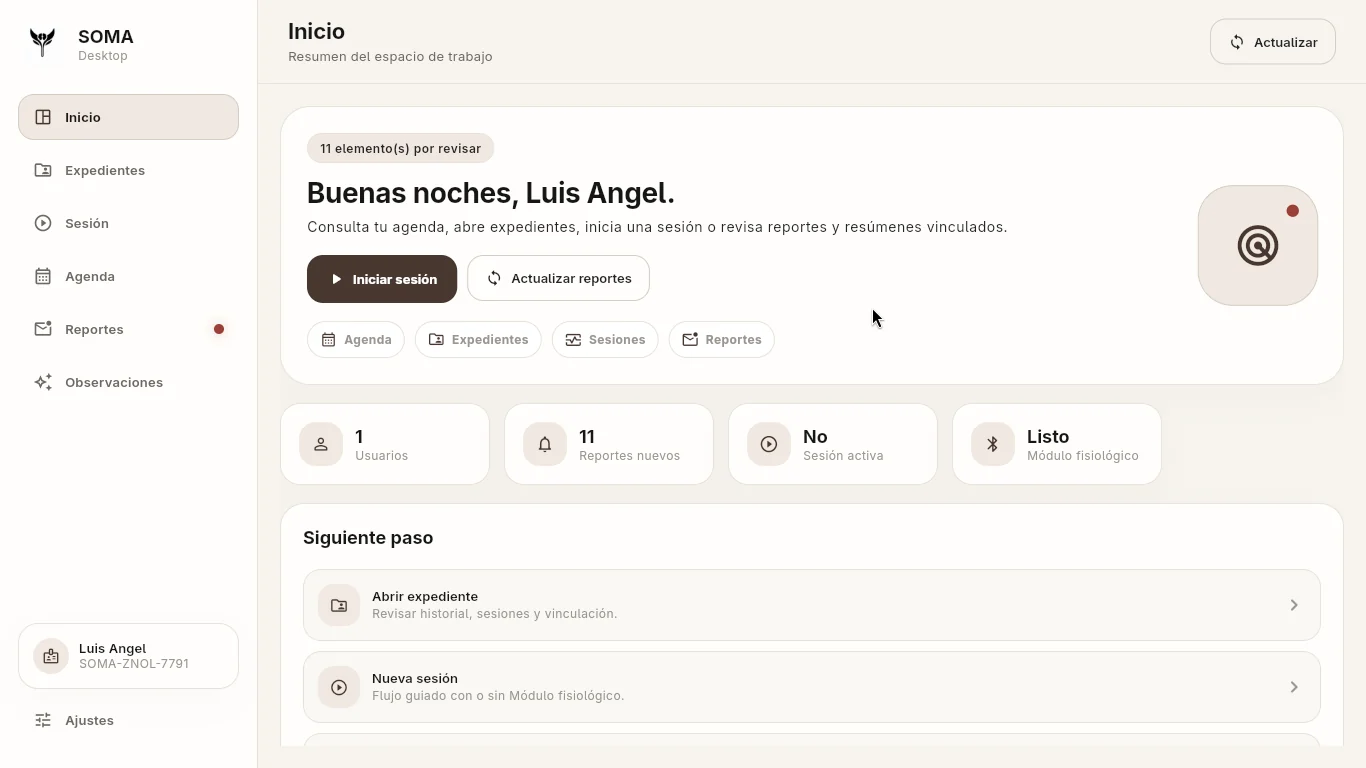 Inicio del espacio de trabajo en SOMA Desktop