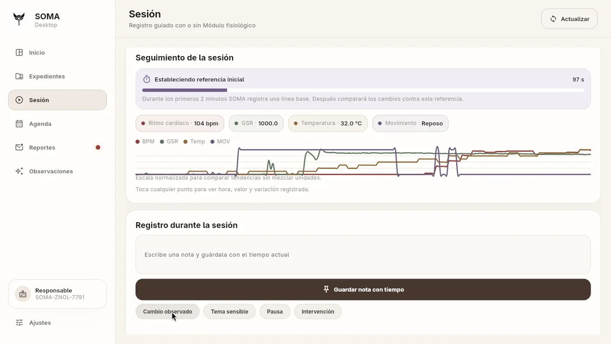Seguimiento de sesión en SOMA Desktop