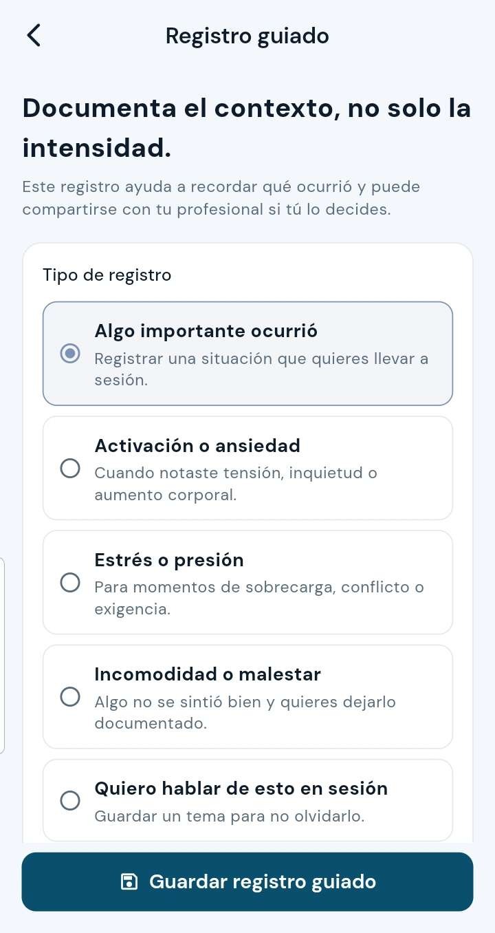Registro guiado en SOMA App